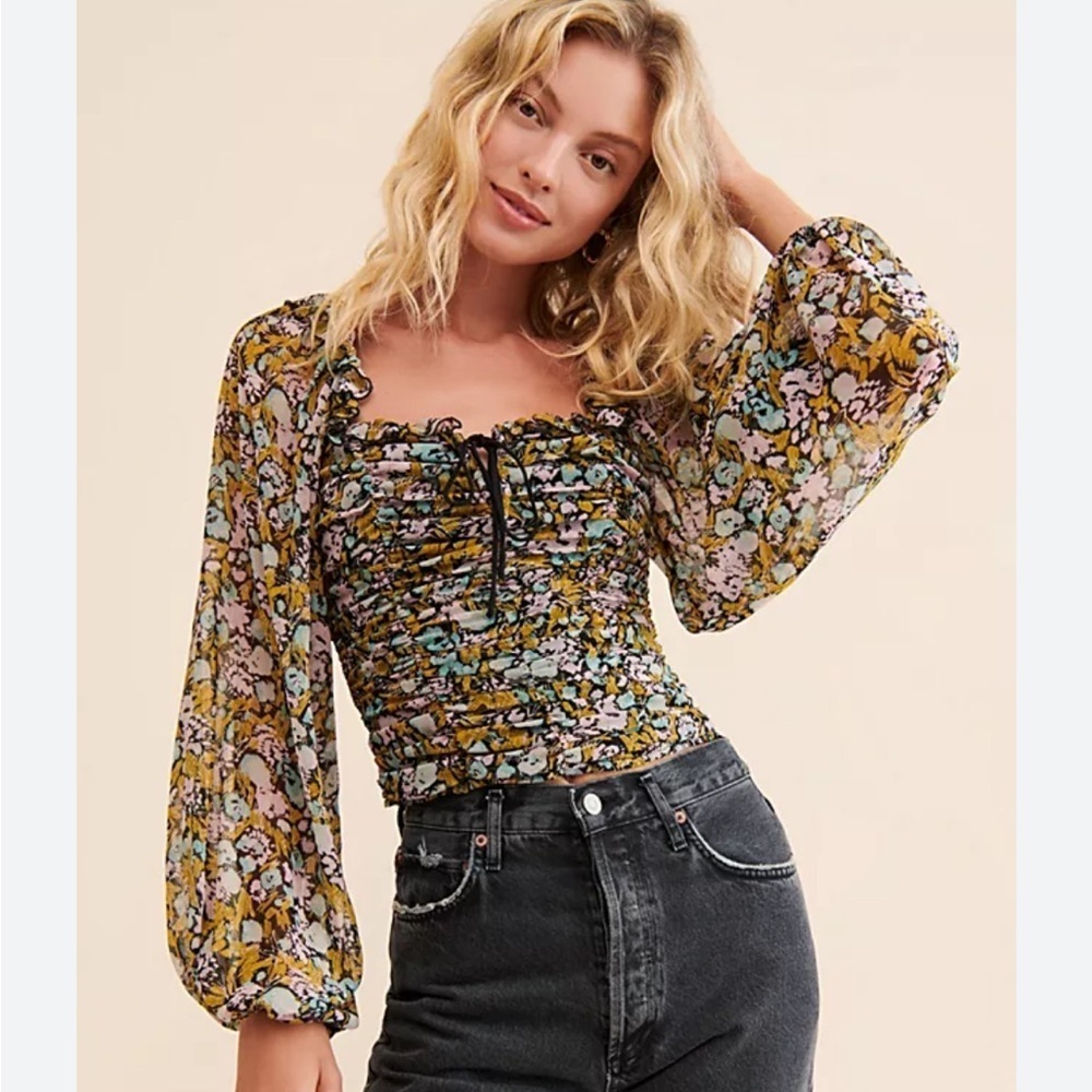 Free People Mabel revolve medium Printed Blouse boho - Picture 2 of 6